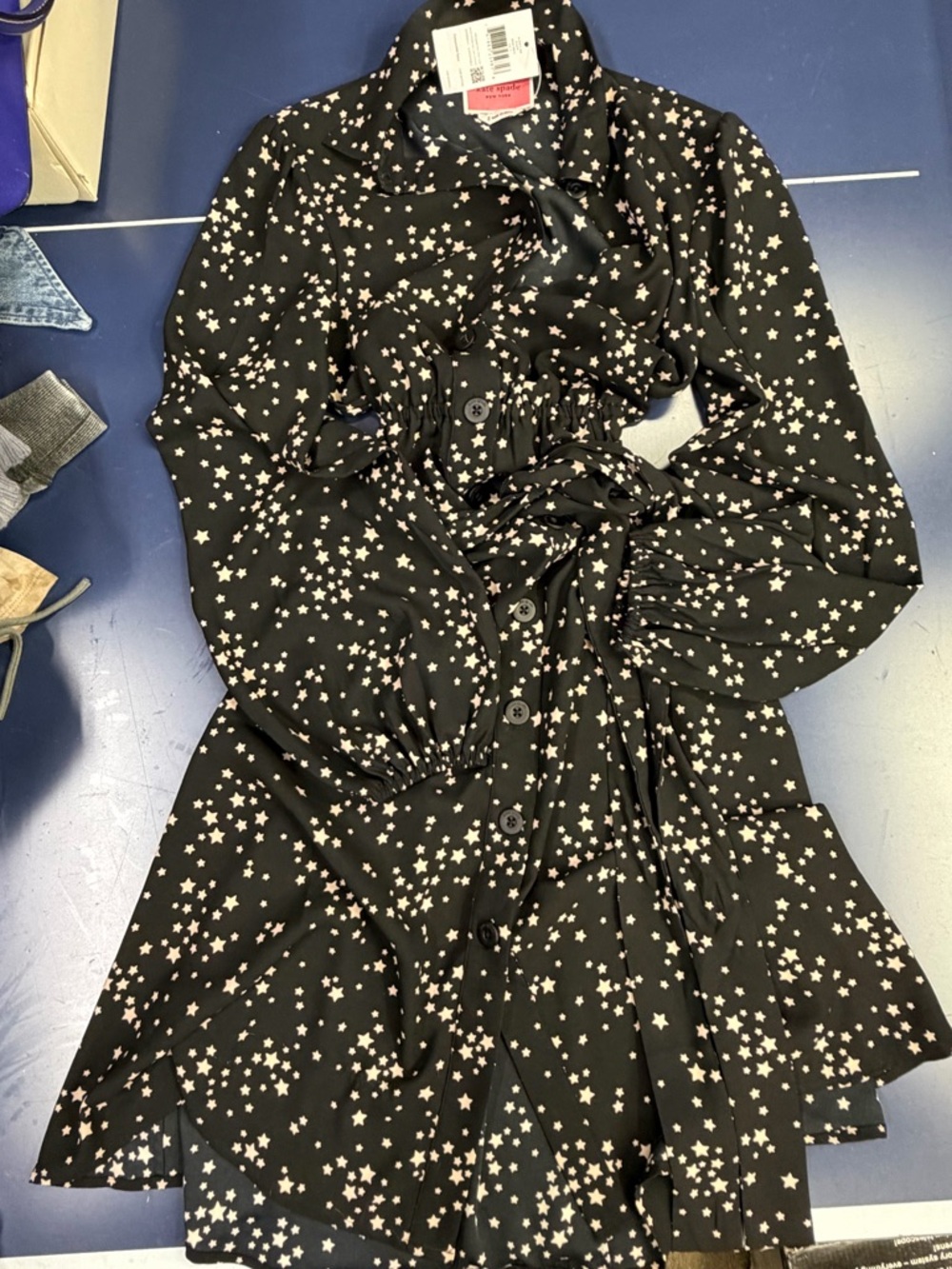 kate spade Black Star-Print Button-Front Dress